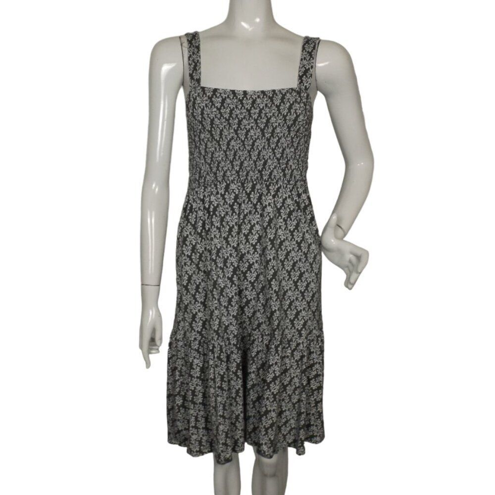 LOFT Summer Dress, S, Smocked Bodice, Straps, Green/White Ivy print,Knee length - Picture 2 of 13